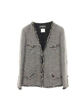 Chanel Collarless Jacket CC Logo Button Tweed Jackets